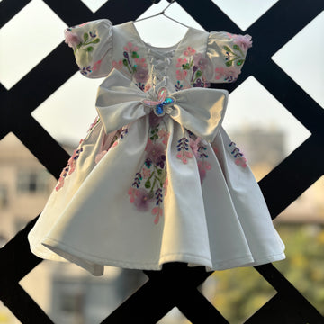 Beautiful white colour handwork butterfly birthday dress