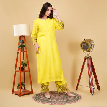 EF1035 - Yellow Embroidered Suit Set