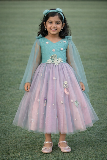 Blue and Pink Hand Crafted Baby Dress