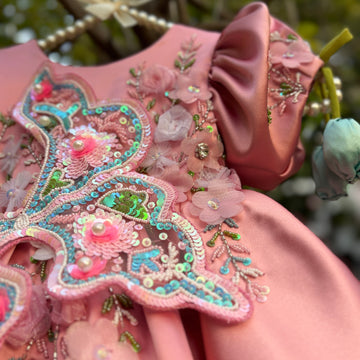 Beautiful Peach Pink Dress with 3D Butterfly