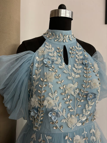 Blue Handmade Mother Daughter Dress Set