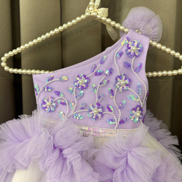 Lavender Hand Crafted One Shoulder Dress