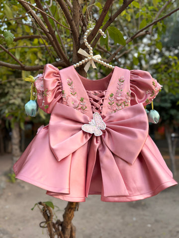 Beautiful Peach Pink Dress with 3D Butterfly