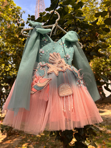 Blue and Pink dual tone Baby Girl Handmade Dress