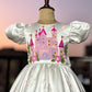 Handpainted white beautiful birthday dress for baby Girl