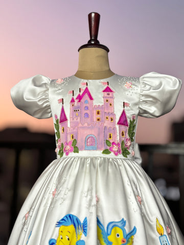 Handpainted white beautiful birthday dress for baby Girl