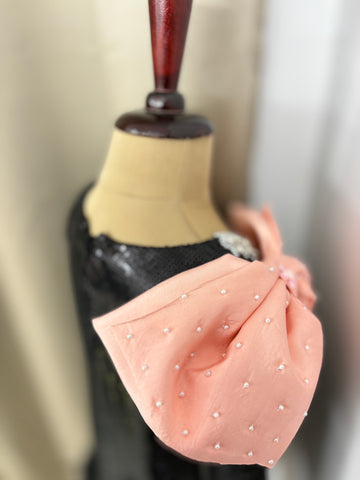Black Sequin Shoulder Bow Dress