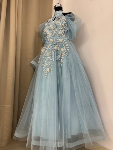 Blue Handmade Mother Daughter Dress Set