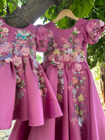 Pink Handmade Mother Daughter Dress Combo