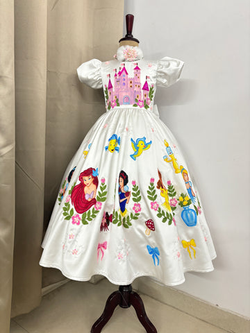 Handpainted white beautiful birthday dress for baby Girl