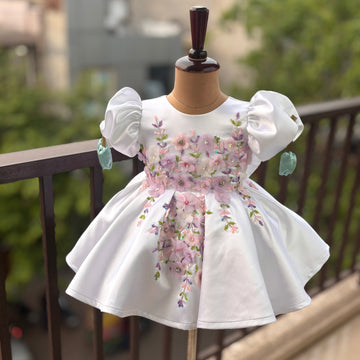 White Handmade Tulip Sleeves Dress