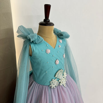 Blue and Pink Hand Crafted Baby Dress