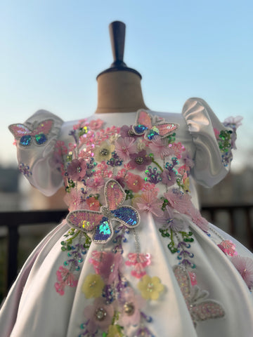 White Multi Color Handmade Dress