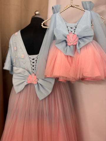 Dual Tone Handmade Mother Daughter Dress Set