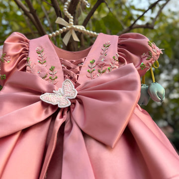 Beautiful Peach Pink Dress with 3D Butterfly
