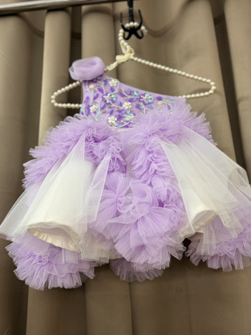 Lavender Hand Crafted One Shoulder Dress
