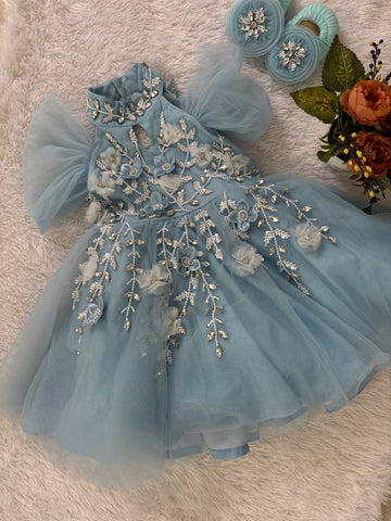 Blue Handmade Mother Daughter Dress Set