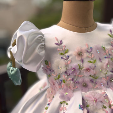 White Handmade Tulip Sleeves Dress
