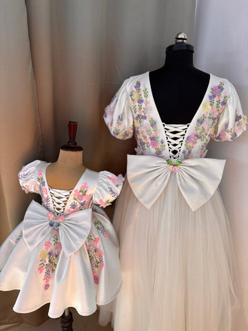 White Handmade Mother Daughter Combo Dress