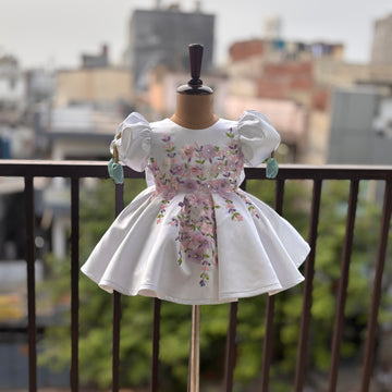White Handmade Tulip Sleeves Dress