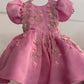 Pink Satin Organza Hand Crafted Dress