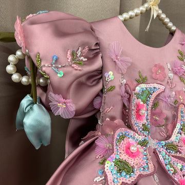 Pink 3 D Butterfly Dress
