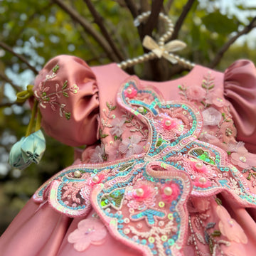 Beautiful Peach Pink Dress with 3D Butterfly
