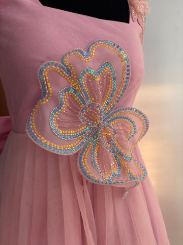 Pink 3 D Butterfly Handcrafted Dress for Women