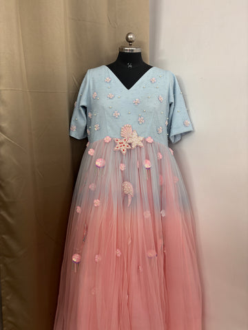 Dual Tone Handmade Mother Daughter Dress Set