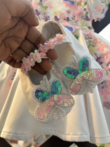 Beautiful white colour handwork  butterfly birthday dress