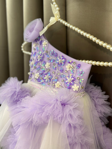 Lavender Hand Crafted One Shoulder Dress