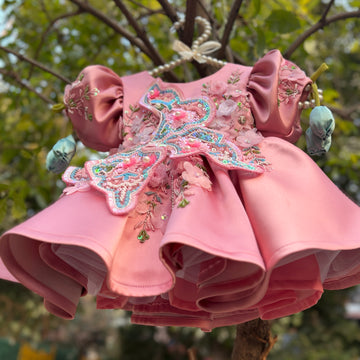 Beautiful Peach Pink Dress with 3D Butterfly