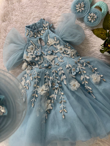 Blue Handmade Mother Daughter Dress Set