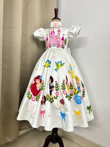Handpainted white beautiful birthday dress for baby Girl