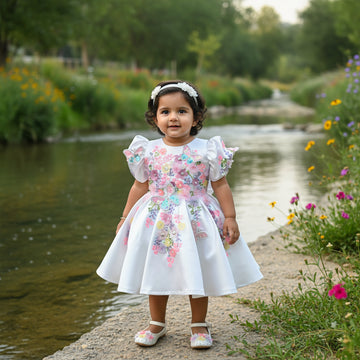 White Multi Color Handmade Dress