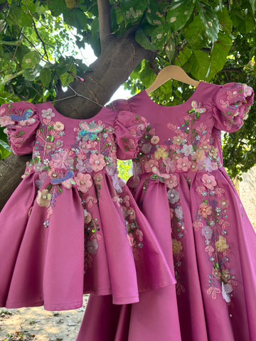 Pink Handmade Mother Daughter Dress Combo