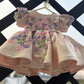 Peach Butterfly Embroidered Satin Dress for Baby Girls