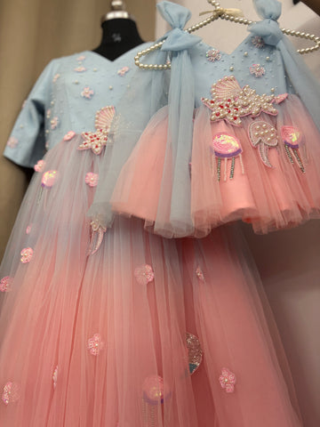Dual Tone Handmade Mother Daughter Dress Set