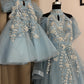 Blue Handmade Mother Daughter Dress Set