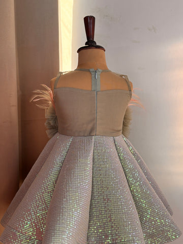 Green Ball Gown with Feather work