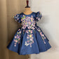Blue Handmade Dress – Floral Embroidered Butterfly Party/Birthday Dress for Girls
