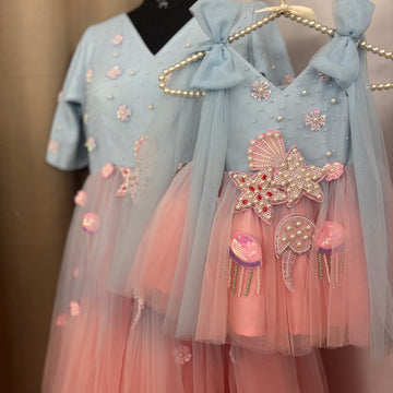 Dual Tone Handmade Mother Daughter Dress Set