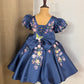 Blue Handmade Dress – Floral Embroidered Butterfly Party/Birthday Dress for Girls