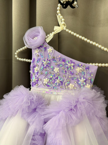 Lavender Hand Crafted One Shoulder Dress