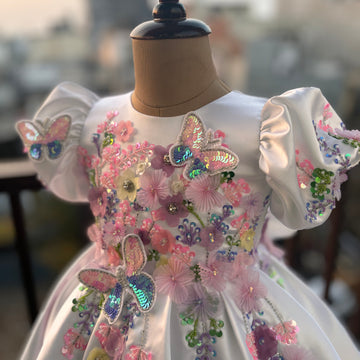 White Multi Color Handmade Dress