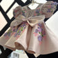 Peach Butterfly Embroidered Satin Dress for Baby Girls