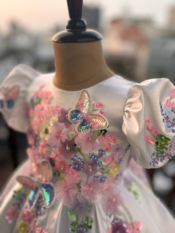 White Multi Color Handmade Dress