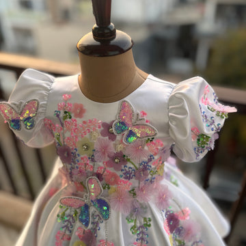 White Multi Color Handmade Dress