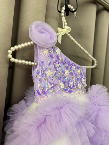 Lavender Hand Crafted One Shoulder Dress