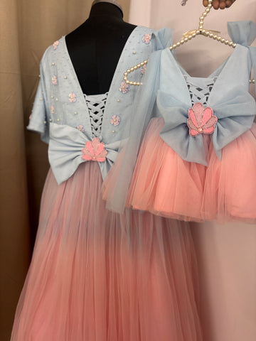 Dual Tone Handmade Mother Daughter Dress Set